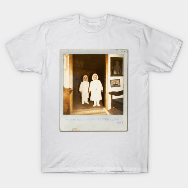 Ghost Twins Caught on Film | Secret Vintage Polaroid Ghost captured | Rare Scary Classic Retro Portrait  | Mary Loo & Timmy 1917 T-Shirt by Tiger Picasso